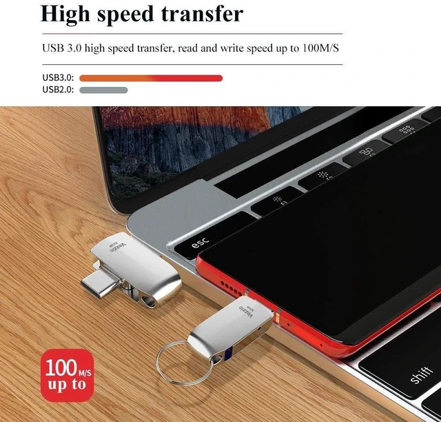 Alt view image 7 of 10 - 256GB Dual USB C Flash Drive up to 100MB/s, Type-C and USB-A 3.0 Thumb Drive, Swivel Design External Storage Metal Housing Memory Stick Compatible with iPhone 15/16/17 Windows/Android OTG,Sliver