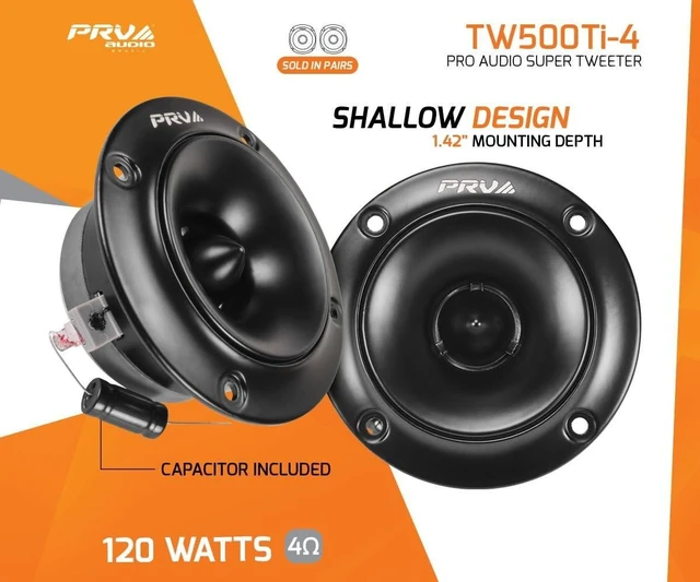 Alt view image 7 of 10 - PRV AUDIO TW500Ti-4 Shallow Car Audio Bullet Tweeters - 240 Watts, 3.75 Inch Titanium Tweeters for Car Audio - Easy to Mount (Pair)