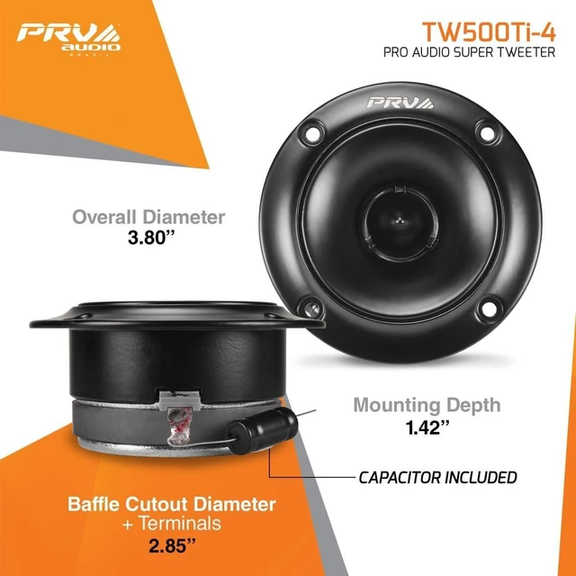 Alt view image 10 of 10 - PRV AUDIO TW500Ti-4 Shallow Car Audio Bullet Tweeters - 240 Watts, 3.75 Inch Titanium Tweeters for Car Audio - Easy to Mount (Pair)