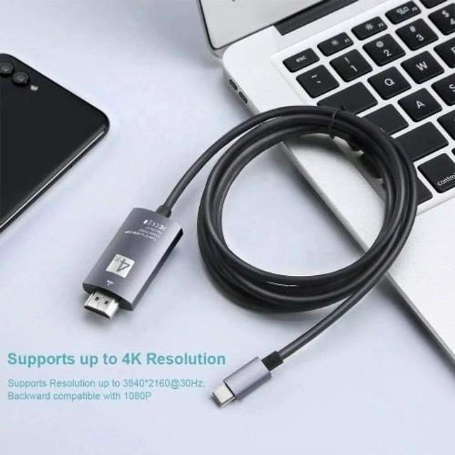 Alt view image 8 of 10 - BoxWave Cable Compatible with HP EliteDisplay S14 - SmartDisplay Cable - USB Type-C to HDMI (6 ft), USB C/HDMI Cable - Jet Black