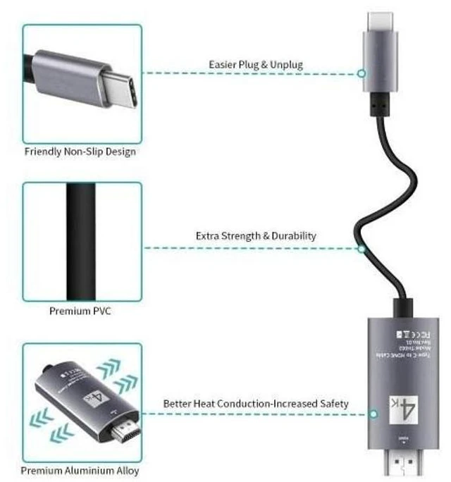 Alt view image 9 of 10 - BoxWave Cable Compatible with HP EliteDisplay S14 - SmartDisplay Cable - USB Type-C to HDMI (6 ft), USB C/HDMI Cable - Jet Black