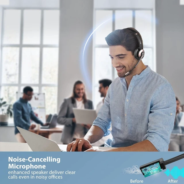 Alt view image 7 of 10 - Earbay Wireless Headset, Bluetooth Headsets with Microphone Noise Cancelling, On Ear Headphones with Mic Mute, Handsfree PC Headsets for Zoom/Ms Teams/Skype/Dual Connect/Laptop/iPhone/Tablet