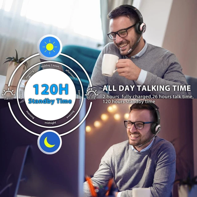 Alt view image 9 of 10 - Earbay Wireless Headset, Bluetooth Headsets with Microphone Noise Cancelling, On Ear Headphones with Mic Mute, Handsfree PC Headsets for Zoom/Ms Teams/Skype/Dual Connect/Laptop/iPhone/Tablet