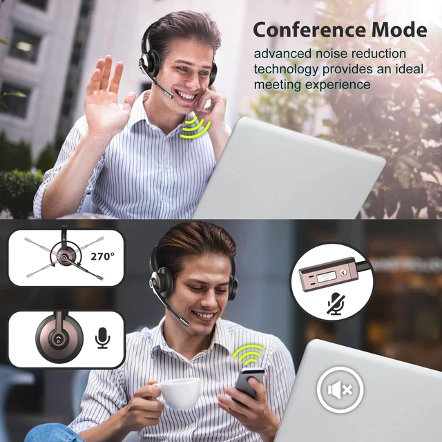 Alt view image 8 of 10 - Earbay Wireless Headset, Bluetooth Headsets with Microphone Noise Cancelling, On Ear Headphones with Mic Mute, Handsfree PC Headsets for Zoom/Ms Teams/Skype/Dual Connect/Laptop/iPhone/Tablet