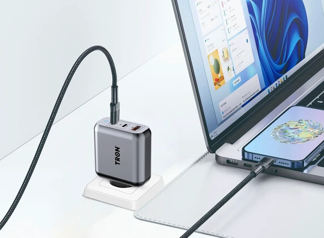 Alt view image 8 of 10 - TRON 70W Power Adapter, Universal Compatibility, CNC Aluminum Construction, Fast Charging for iPhone, iPad, MacBook, Android, TR78