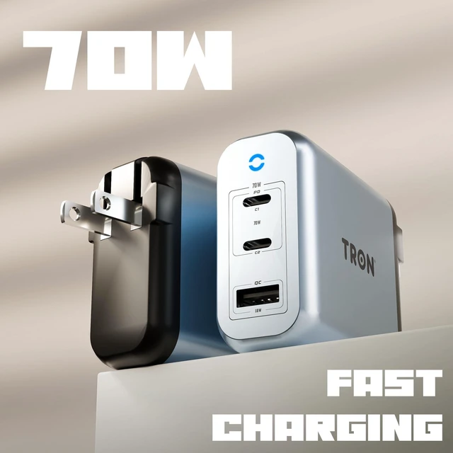 Alt view image 9 of 10 - TRON 70W Power Adapter, Universal Compatibility, CNC Aluminum Construction, Fast Charging for iPhone, iPad, MacBook, Android, TR78