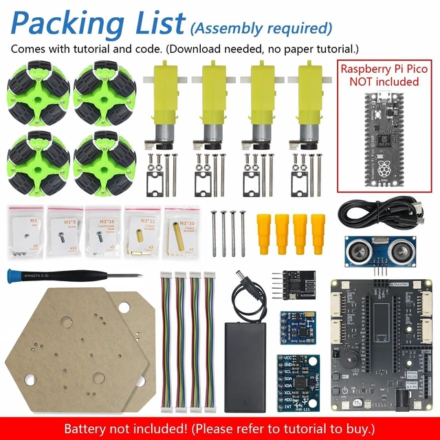 Alt view image 7 of 10 - Freenove Omni Wheel Car Kit for Raspberry Pi Pico 1 2 W (Not Included), 3-Wheel and 4-Wheel Forms, Accelerometer Module, Compass Module, Ultrasonic Distance Sensor