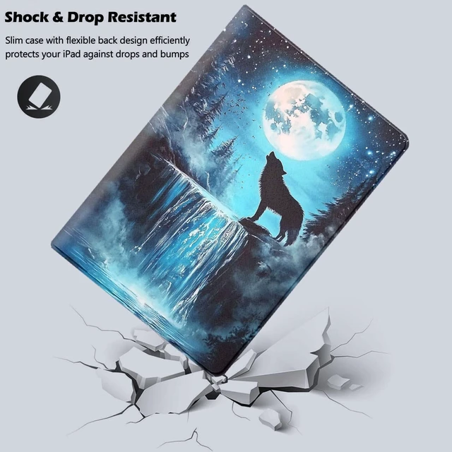 Alt view image 7 of 10 - DSRGRGFDJ Tablet Case for iPad 6th/5th Generation 9.7 Inch with Magnetic Auto Wake/Sleep and Multi-Angle Adjustable Stand Cover - Wolf Under The Moon