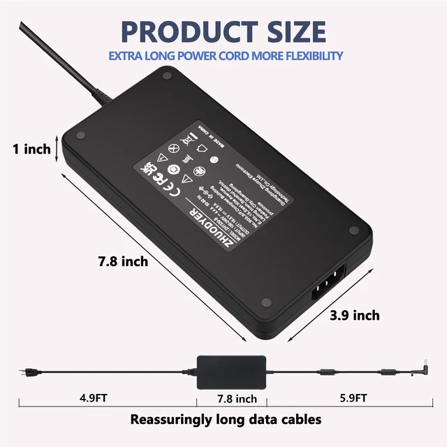 Alt view image 7 of 10 - 330W for HP Laptop Charger 19.5V 16.9A Compatible with OMEN 17 17-ck1000 17-ck2000 M34603-001 ADP-330BB TPN-DA60 M34531-003 TPN-Q266 AC Power Supply Adapter Replacement 4.5 * 3.0mm