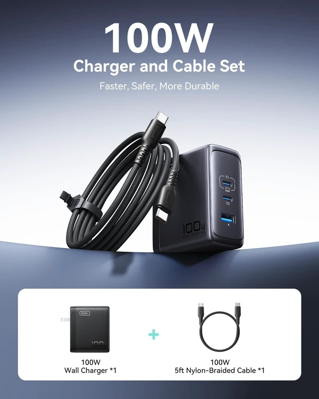 Alt view image 10 of 10 - INIU for MacBook Pro Charger, 100W GaN Tech Fast Charging, 3-Port Compact Foldable Charger with USB C Cable, Power Adapter for Mac Book, iPhone 17, Samsung S25, Switch, Photographers, Outdoor, Travel