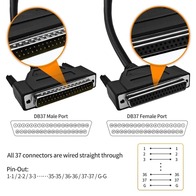 Alt view image 7 of 10 - XANHAM DB37 37 Pin 16 Feet(5 Meter) Two Row Straight Through Serial Cable, Double Shielded(Metal Braiding&AL-foil), Female to Male, Black, SC930S09FM
