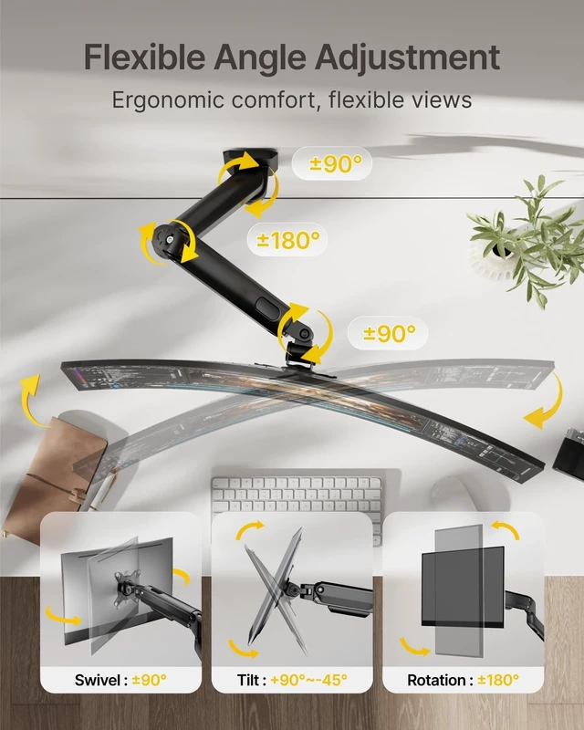 Alt view image 10 of 10 - monTEK Single Monitor Wall Mount - Full Motion Wall Arm for 1732 Inch Screens, Space Saving, Wobble-Free Mechanical Spring Holds 20 lbs, Ergonomic Height Adjustable, VESA 75x75/100x100, Black