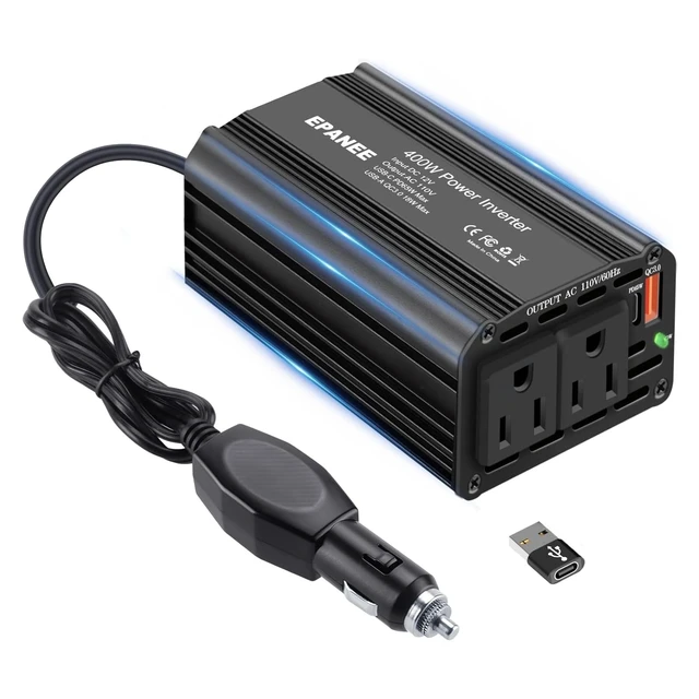 Alt view image 6 of 10 - 400W Power Inverter 12V DC to 110V AC, Car Charger Plug in Adapter Outlet with PD 65W USB-C&QC 18W Port, Portable Power Converters for Laptop Vehicles Camping Road Trip Essentials Adults-Black