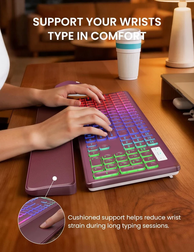 Alt view image 8 of 10 - Wireless Keyboard and Mouse Combo, RGB Backlit, Rechargeable & Light Up Letters, Full-Size, Soft Typing, Sleep Mode, 2.4GHz Quiet Keyboard Set for Mac, Windows, Laptop, PC, Trueque KM42Pro