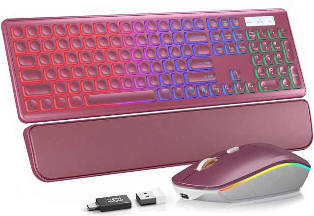Alt view image 6 of 10 - Wireless Keyboard and Mouse Combo, RGB Backlit, Rechargeable & Light Up Letters, Full-Size, Soft Typing, Sleep Mode, 2.4GHz Quiet Keyboard Set for Mac, Windows, Laptop, PC, Trueque KM42Pro