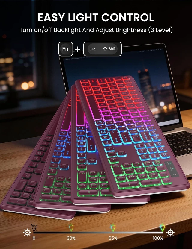 Alt view image 7 of 10 - Wireless Keyboard and Mouse Combo, RGB Backlit, Rechargeable & Light Up Letters, Full-Size, Soft Typing, Sleep Mode, 2.4GHz Quiet Keyboard Set for Mac, Windows, Laptop, PC, Trueque KM42Pro