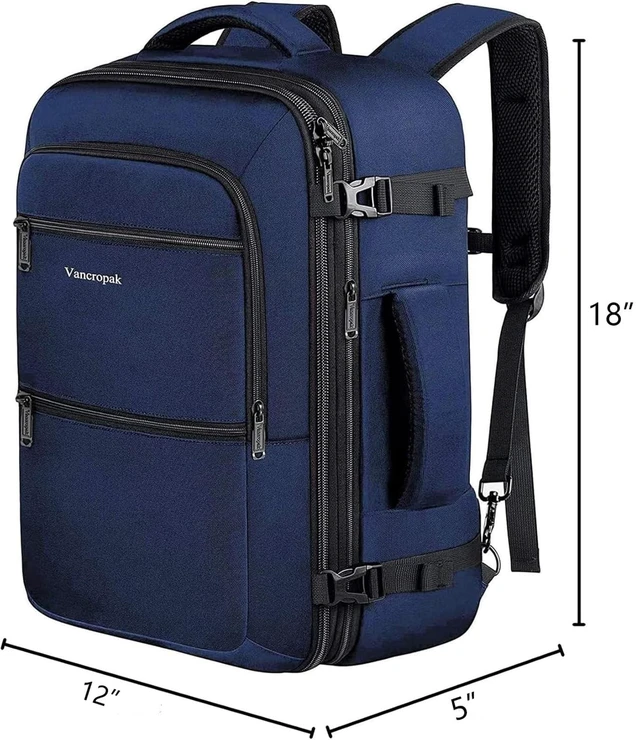 Alt view image 7 of 10 - Vancropak 35L Traveling Backpack, Airplane Approved Travel Carry on Bag hand luggage, Water Resistant Lightweight Luggage Suitcase Backpack Overnight Weekender Business Daypack Bag for Men Women, Blue
