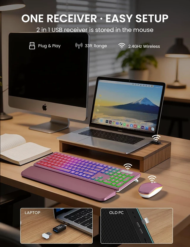 Alt view image 10 of 10 - Wireless Keyboard and Mouse Combo, RGB Backlit, Rechargeable & Light Up Letters, Full-Size, Soft Typing, Sleep Mode, 2.4GHz Quiet Keyboard Set for Mac, Windows, Laptop, PC, Trueque KM42Pro