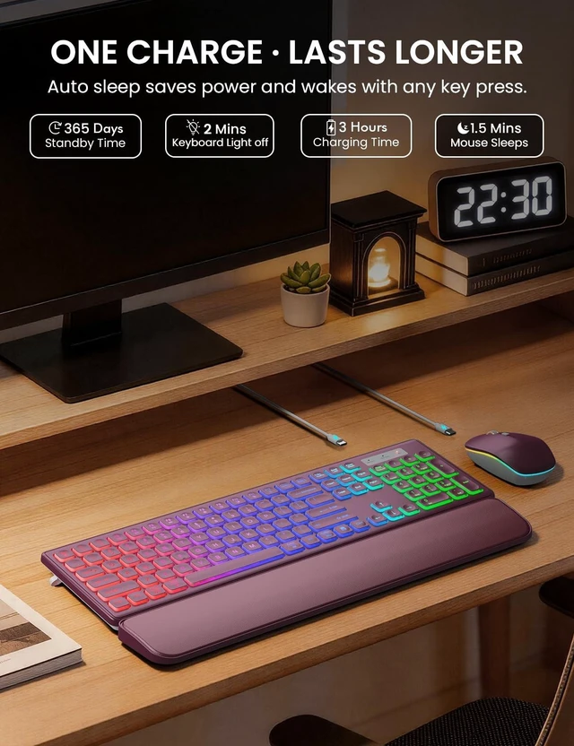 Alt view image 9 of 10 - Wireless Keyboard and Mouse Combo, RGB Backlit, Rechargeable & Light Up Letters, Full-Size, Soft Typing, Sleep Mode, 2.4GHz Quiet Keyboard Set for Mac, Windows, Laptop, PC, Trueque KM42Pro