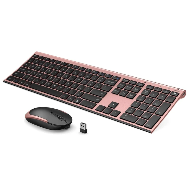 Alt view image 4 of 6 - Wireless Keyboard and Mouse, Vssoplor Rechargeable Quiet Full-Size Keyboard and Mouse Combo Set Ultra Slim Design for Laptop, PC, Notebook, Desktop-Black and Rose Gold