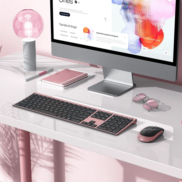 Alt view image 5 of 6 - Wireless Keyboard and Mouse, Vssoplor Rechargeable Quiet Full-Size Keyboard and Mouse Combo Set Ultra Slim Design for Laptop, PC, Notebook, Desktop-Black and Rose Gold