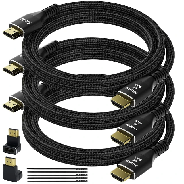 Alt view image 6 of 10 - 4K HDMI Cable 25 Feet (3 Pack), Ultra HD HDMI 2.0 Cable, Nylon Braided & Gold-Plated Connectors, 4K @ 60Hz, 2K,1080P, HDCP 2.2, ARC, Bulk HDMI Cables for Laptop, Monitors, HDTV, PS5, Xbox One & More