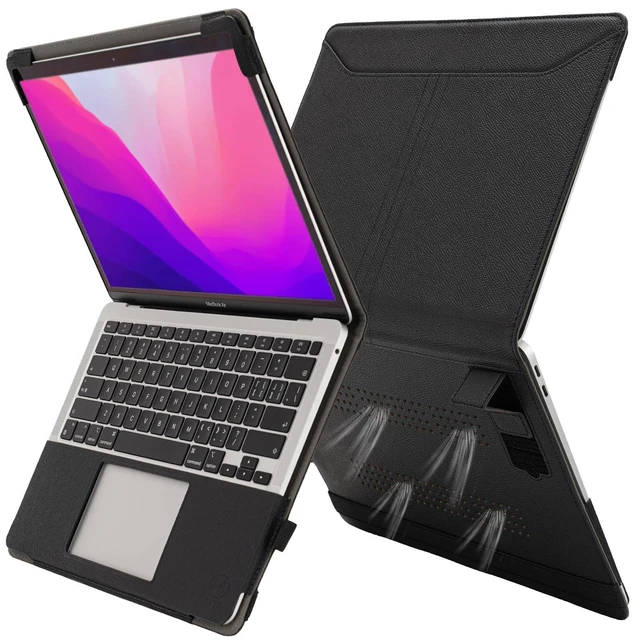 Alt view image 6 of 10 - TYTX Compatible with MacBook Pro 13 Inch Case 2016-2025 PU Leather with Stand & Vents for Model M2 A2338 M1 A2251 A2289 A2159 A1989 A1708 A1706, Black