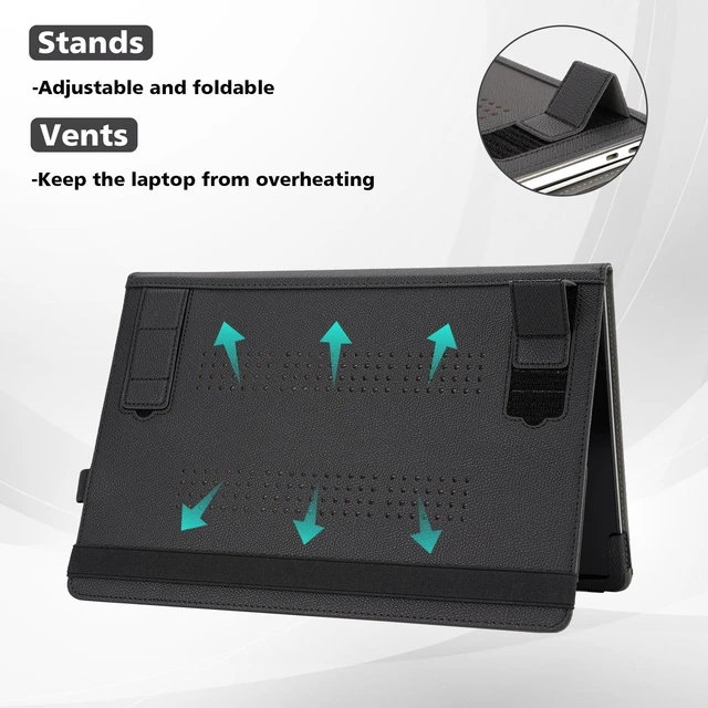 Alt view image 8 of 10 - TYTX Compatible with MacBook Pro 13 Inch Case 2016-2025 PU Leather with Stand & Vents for Model M2 A2338 M1 A2251 A2289 A2159 A1989 A1708 A1706, Black