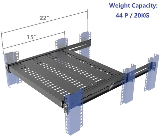 Alt view image 7 of 10 - JINGCHENGMEI 1U Sliding Rack Shelf, 4-Post Vented Rack Mount Shelf 14-17 Deep with Adjustable Mounting Depth 15"-22" for 19 Inch AV/Network Equipment Rack,Disassembled, Black (15-22)