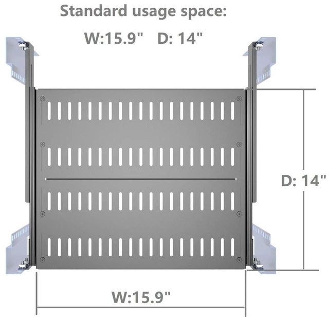 Alt view image 9 of 10 - JINGCHENGMEI 1U Sliding Rack Shelf, 4-Post Vented Rack Mount Shelf 14-17 Deep with Adjustable Mounting Depth 15"-22" for 19 Inch AV/Network Equipment Rack,Disassembled, Black (15-22)