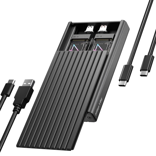 Alt view image 6 of 10 - Dual M.2 NVMe SSD Enclosure, ICY BOX 20Gbps NVMe Enclosure, USB C to M2 Adapter for M Key PCIe 2230/2242/2260/2280 M.2 SSDs, Dual Bay Tool-Free Installation Aluminum SSDs Reader