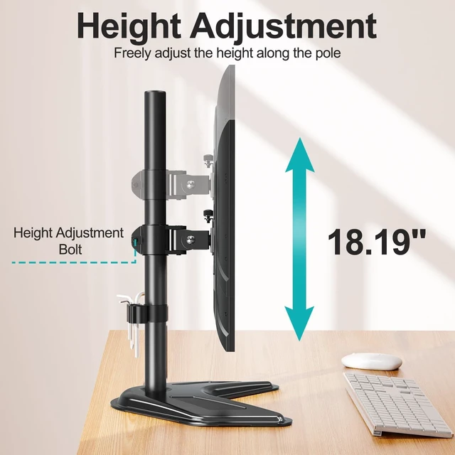 Alt view image 8 of 10 - MOUNT PRO Single Monitor Stands Fits 13-32 inch/17.6 lbs Screen, Free-Standing Computer Monitor Mount for Desk, Display Standing with Adjustable Height/Tilt/Swivel/Rotation, VESA 75x75 100x100