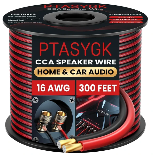 Alt view image 6 of 10 - PTASYGK 16 Gauge Speaker Wire 300 Feet - 2 Conductor CCA Clear Audio Speaker Cable for Home Theater & Car Stereo with 1FT Markings