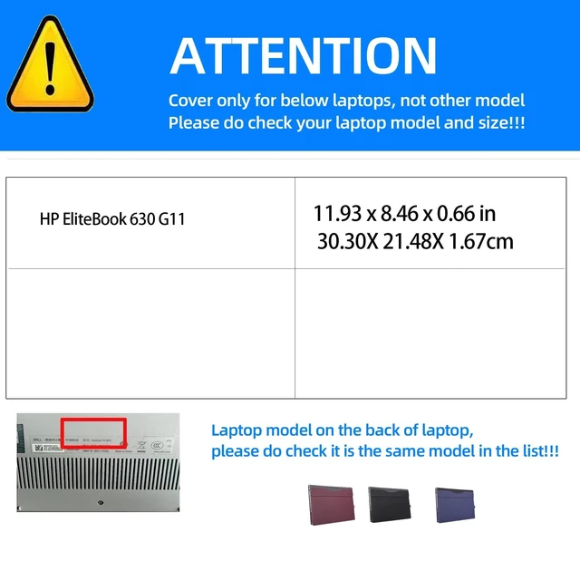 Alt view image 10 of 10 - Laptop Enclosure Cover for HP EliteBook 630 G11 Notebook 13.3" Laptop Cover Computer Drop Protection PU Leather case (Black)