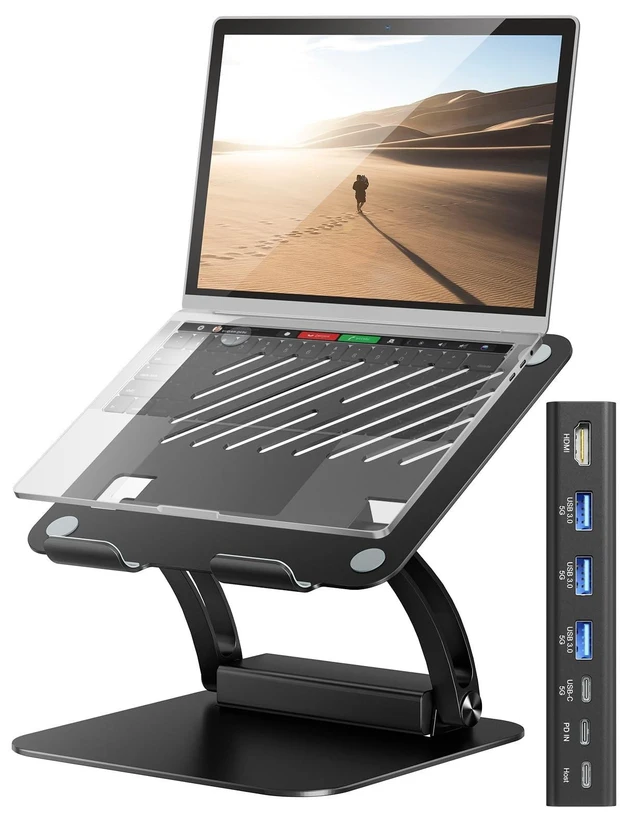 Alt view image 6 of 10 - tounee Laptop Stand with Detachable USB-C Hub, 100W PD Charging, 4K@60Hz HDMI, 3 USB Ports, Ergonomic Laptop Holder Docking Station for 10-17" Laptops, MacBook & More (Black)