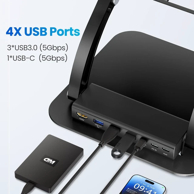 Alt view image 10 of 10 - tounee Laptop Stand with Detachable USB-C Hub, 100W PD Charging, 4K@60Hz HDMI, 3 USB Ports, Ergonomic Laptop Holder Docking Station for 10-17" Laptops, MacBook & More (Black)