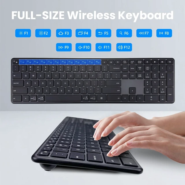Alt view image 8 of 10 - Bnnwa K925 Wireless Bluetooth Keyboard, Full Size with Number Pad, Quiet Typing, Multi-Device Connection for Windows/PC/Laptop/Phone