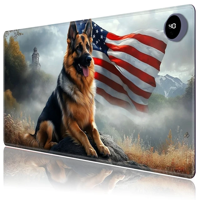 Alt view image 6 of 10 - LYHXLYJH Heated Mouse Pad,Warm Desk Pad with 3 Levels Heating & 3 Hours Auto Shut-Off, PU Leather Heated Desk Pad Warmer Pad for Home Office - 23.6 x 14.2 inch,German Shepherd Flag