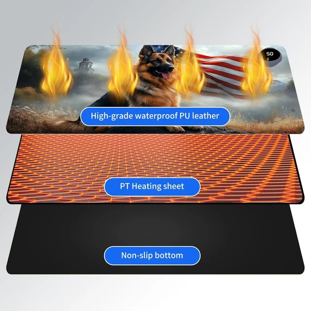 Alt view image 8 of 10 - LYHXLYJH Heated Mouse Pad,Warm Desk Pad with 3 Levels Heating & 3 Hours Auto Shut-Off, PU Leather Heated Desk Pad Warmer Pad for Home Office - 23.6 x 14.2 inch,German Shepherd Flag