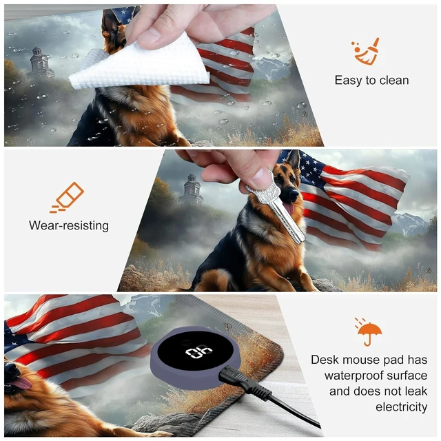 Alt view image 9 of 10 - LYHXLYJH Heated Mouse Pad,Warm Desk Pad with 3 Levels Heating & 3 Hours Auto Shut-Off, PU Leather Heated Desk Pad Warmer Pad for Home Office - 23.6 x 14.2 inch,German Shepherd Flag