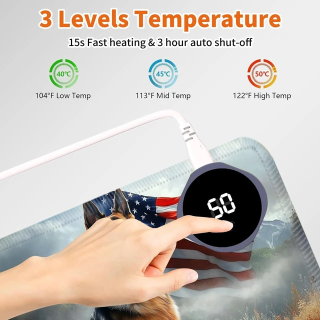 Alt view image 10 of 10 - LYHXLYJH Heated Mouse Pad,Warm Desk Pad with 3 Levels Heating & 3 Hours Auto Shut-Off, PU Leather Heated Desk Pad Warmer Pad for Home Office - 23.6 x 14.2 inch,German Shepherd Flag