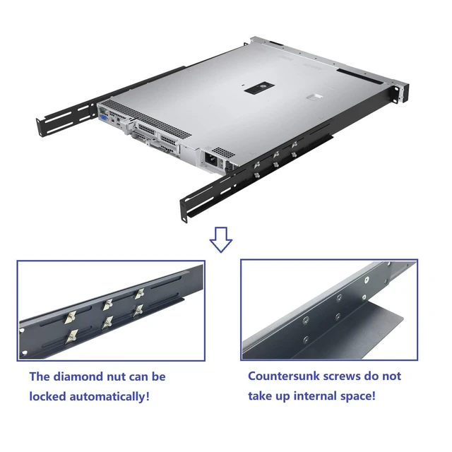 Alt view image 8 of 10 - JINGCHENGMEI 1U Universal 4-Post Rack Mount Server Shelf Rails for Dell Compaq HP IBM APC - 16-33 Inches Adjustable Depth-110 lbs Capacity (16-33" Rails)