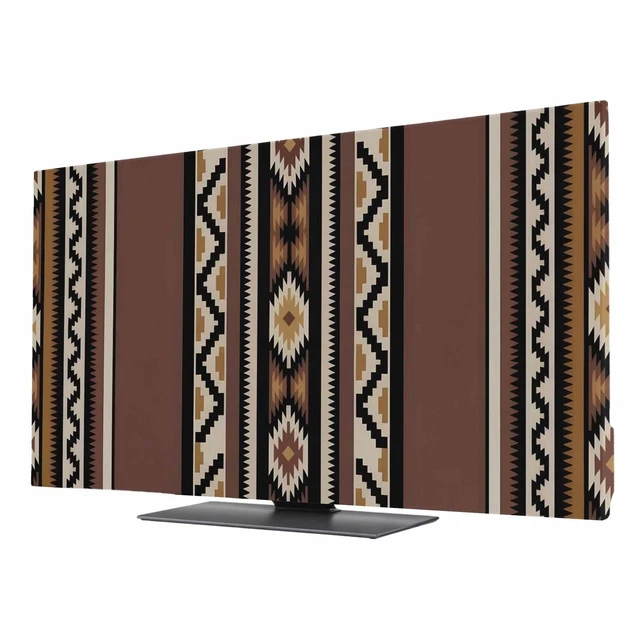 Alt view image 6 of 10 - TV Cover 75'', Brown Boho Elastic Stretch TV Screen Dust Cover Indoor, Vintage Ethnic Tribe Retro Abstract Art Washable Anti-Dust & Scratch Protector Covers, Universal Fit for Flat Curved LED LCD TVs