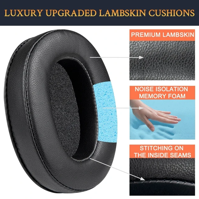 Alt view image 9 of 10 - SOULWIT Lambskin Earpads for Sony WH-XB900N/WH-CH710N/WH-CH720N/WH-RF400/MDR-RF895RK Headphones, Ear Pads Cushions with High Density Foam - Black
