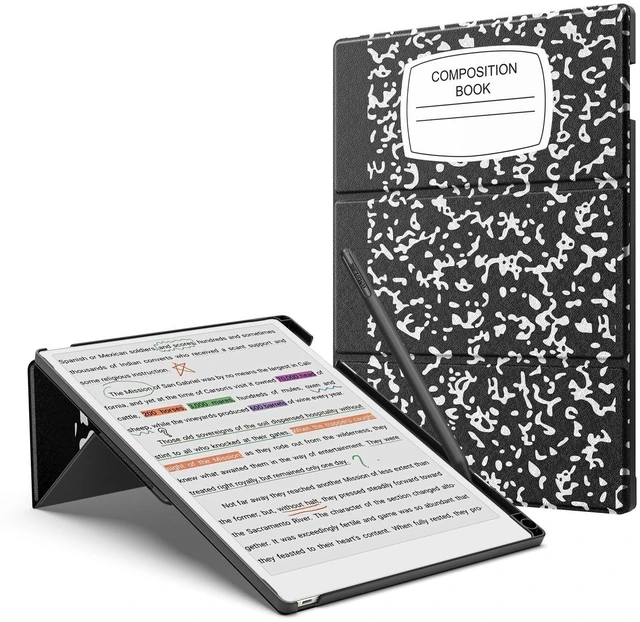 Alt view image 6 of 10 - MoKo Stand Case for Remarkable Paper Pro 2024 11.8" - Premium Leather Trifold Stand Cover with Pen Holder, Auto Sleep/Wake for Remarkable Pro 11.8", Black Notebook