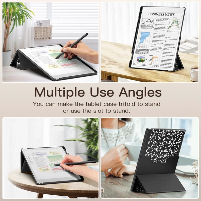 Alt view image 7 of 10 - MoKo Stand Case for Remarkable Paper Pro 2024 11.8" - Premium Leather Trifold Stand Cover with Pen Holder, Auto Sleep/Wake for Remarkable Pro 11.8", Black Notebook