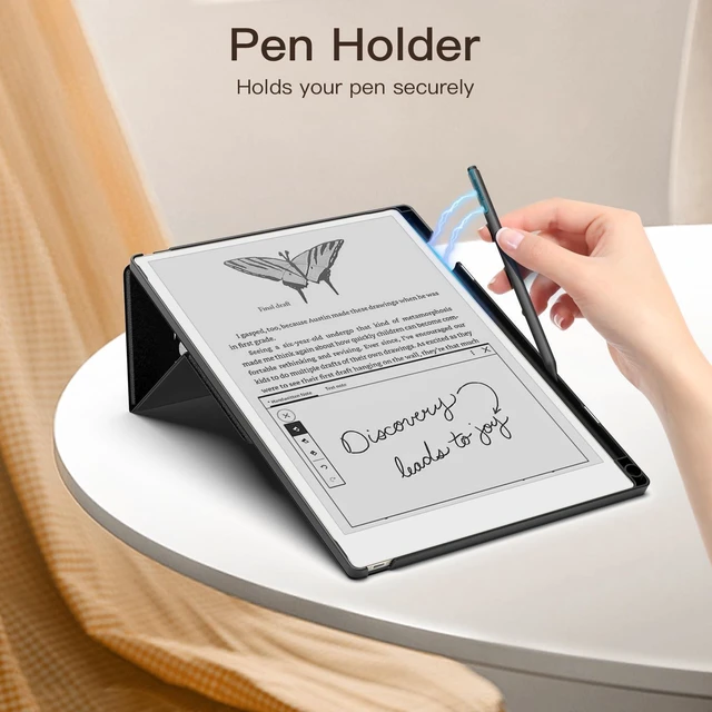 Alt view image 8 of 10 - MoKo Stand Case for Remarkable Paper Pro 2024 11.8" - Premium Leather Trifold Stand Cover with Pen Holder, Auto Sleep/Wake for Remarkable Pro 11.8", Black Notebook