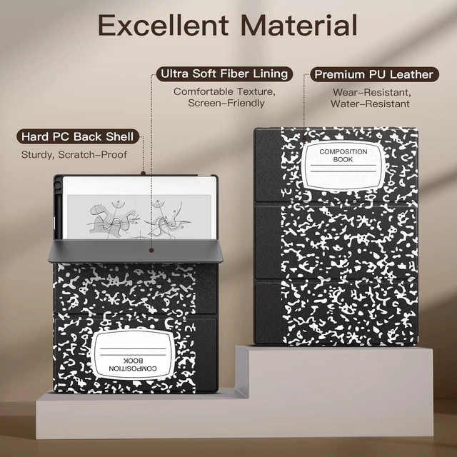 Alt view image 10 of 10 - MoKo Stand Case for Remarkable Paper Pro 2024 11.8" - Premium Leather Trifold Stand Cover with Pen Holder, Auto Sleep/Wake for Remarkable Pro 11.8", Black Notebook