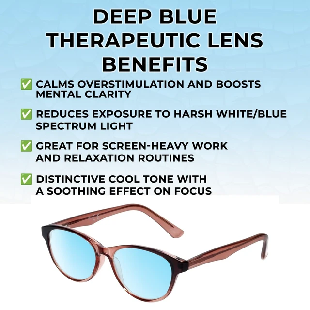 Alt view image 8 of 10 - Medspex Corinne McCormack Polly Color Therapy Reading Glasses +3.25 Pink Black Fade/Baby Blue Womens Fluorescent Light Sensitivity Chromotherapy Chakra Healing