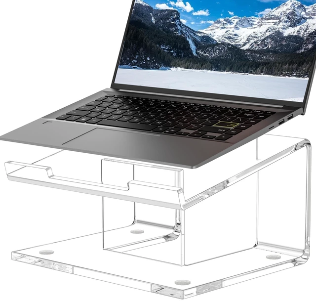Alt view image 6 of 10 - FUCDTEFC Acrylic Laptop Stand for Desk, Laptop Riser for 10-17.3 Inch Laptops, Ergonomic Computer Stand Holder Compatible with Macbooks and Notebooks
